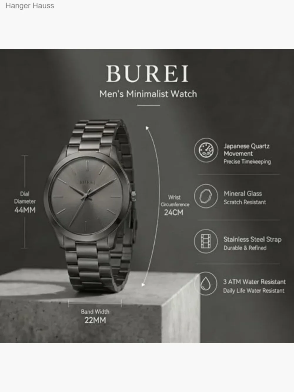 Stainless Steel Analog Quartz Watch for Men